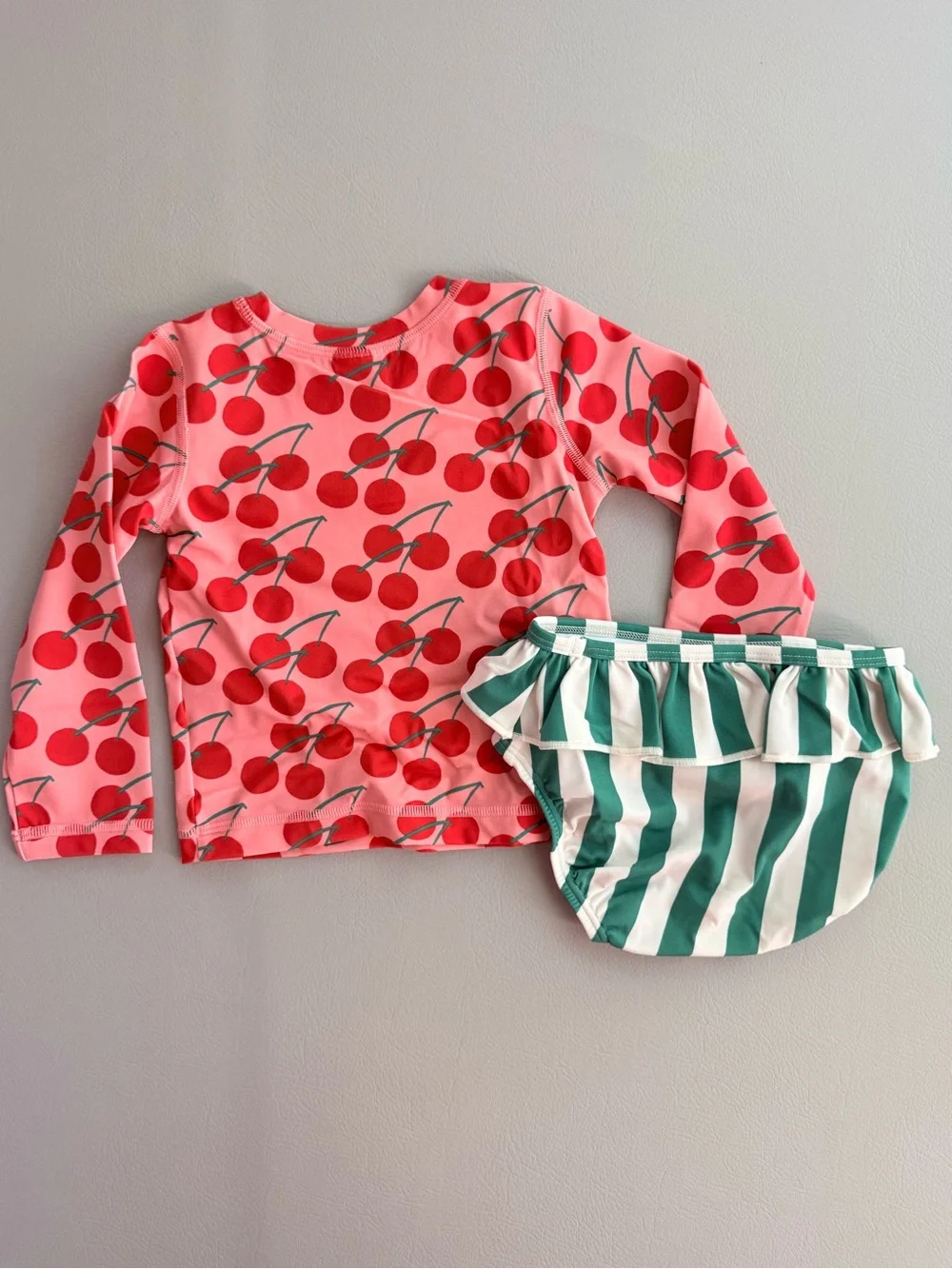 Hanna Andersson Summer Cherries Rashguard & Skirted Bikini Bottom Set 3T - NEW